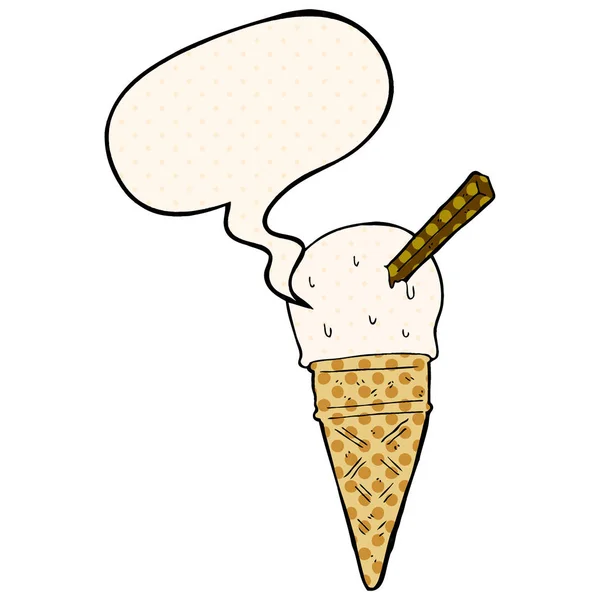Мультяшное мороженое и речевой пузырь в стиле комиксов — стоковый вектор