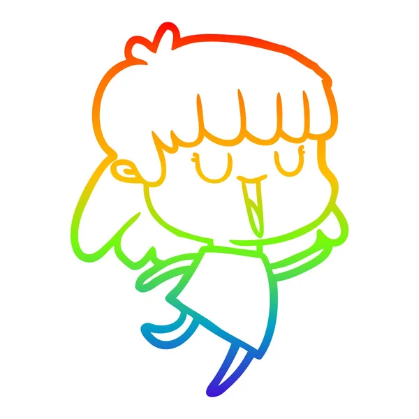 Rainbow gradient ligne dessin dessin femme dessin animé — Image vectorielle