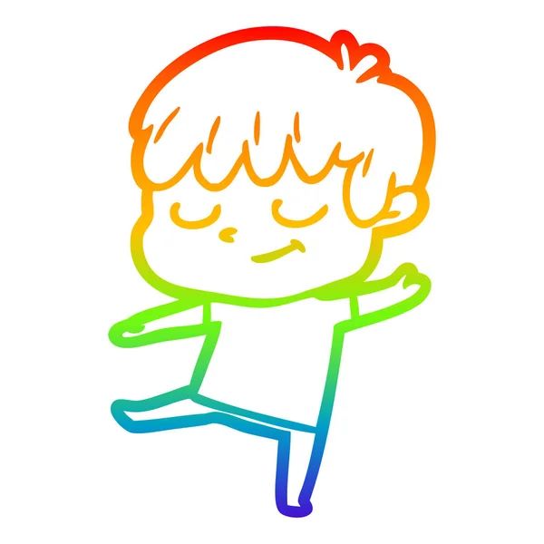 Arco-íris linha gradiente desenho cartoon menino feliz — Vetor de Stock