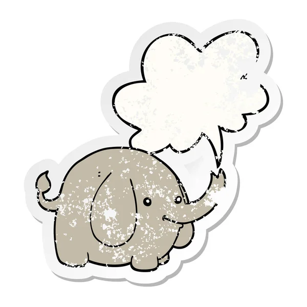 Elefante de desenhos animados e bolha de fala adesivo angustiado — Vetor de Stock