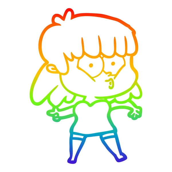 Rainbow gradient ligne dessin dessin dessin animé sifflet fille — Image vectorielle