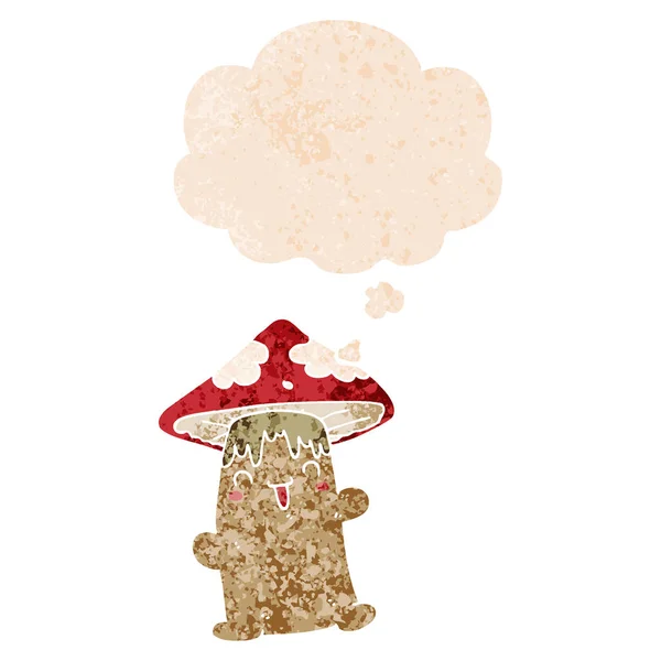 卡通蘑菇人物和思想泡沫在复古纹理 — 图库矢量图片