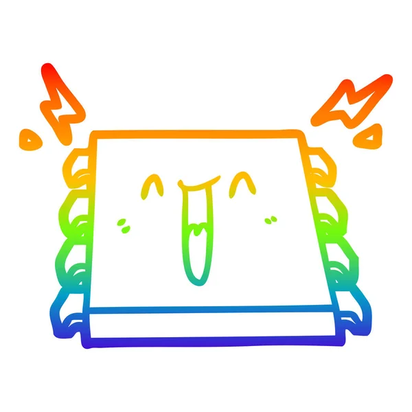 Rainbow gradient line drawing happy computer chip cartoon — Stock Vector
