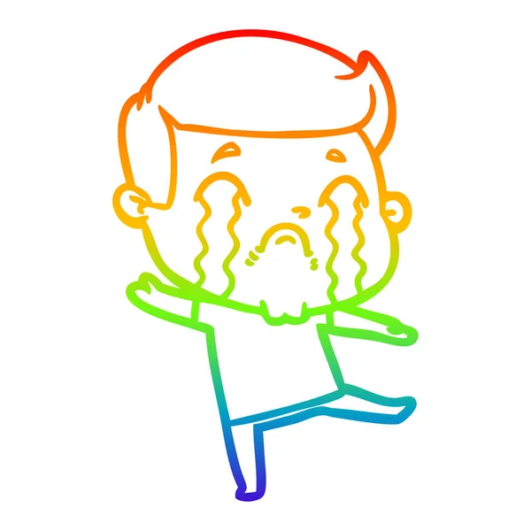 Regnbue gradient linje tegning tegneserie mand græder – Stock-vektor