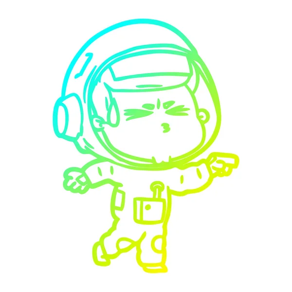 冷たいグラデーションライン描画漫画は宇宙飛行士を強調 — ストックベクタ