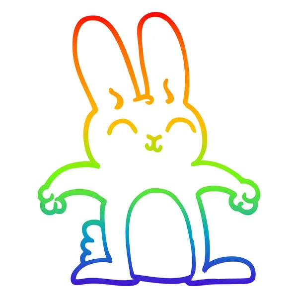 Rainbow gradient line drawing cartoon grey rabbit — Stock Vector