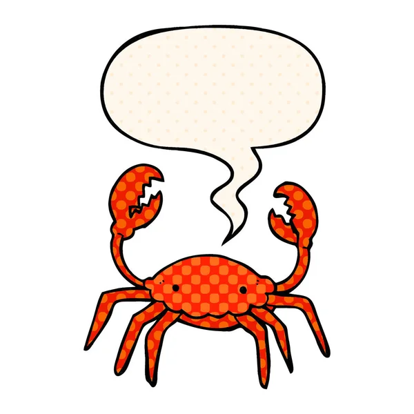 Crabe de bande dessinée et bulle de parole dans le style de bande dessinée — Image vectorielle