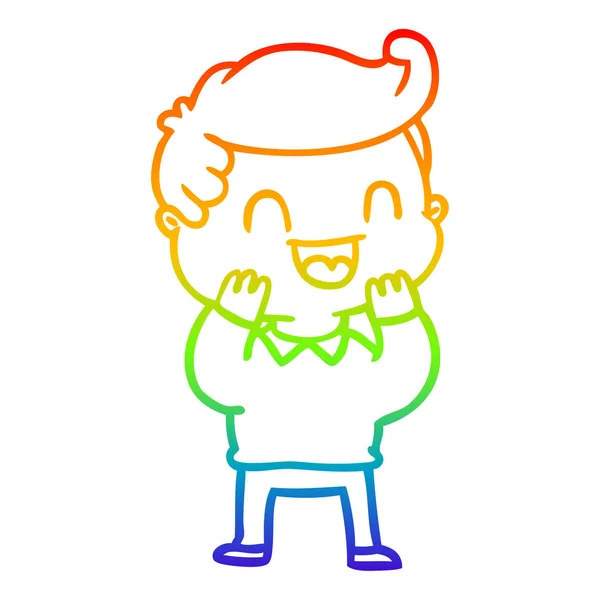 Rainbow gradient line drawing cartoon happy man — Stock Vector