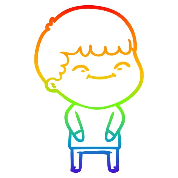 Радужная градиентная линия рисунок мультяшный счастливый мальчик — стоковый вектор