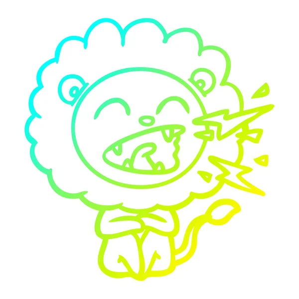 Linha gradiente frio desenho desenhos animados rugindo leão — Vetor de Stock