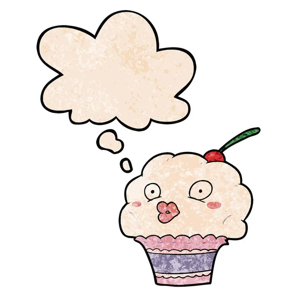 Cupcake dessin animé et bulle de pensée en motif texture grunge sty — Image vectorielle