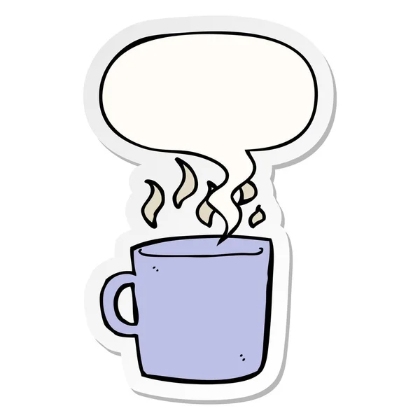 Bande dessinée tasse chaude de café et d'autocollant bulle de parole — Image vectorielle