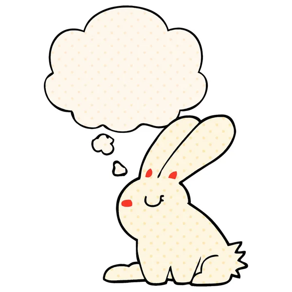 Coniglio cartone animato e bolla di pensiero in stile fumetto — Vettoriale Stock