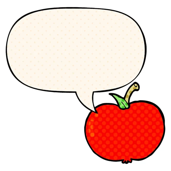 Jabłko kreskówki i bańka mowy w komiksowym stylu — Wektor stockowy