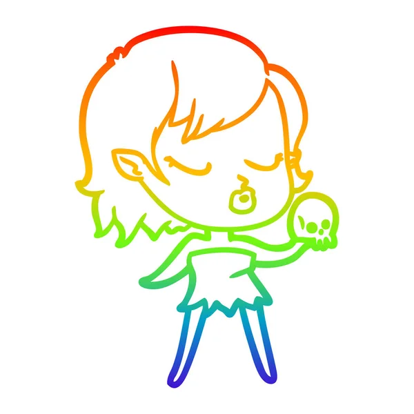 Rainbow gradient ligne dessin mignon dessin animé vampire fille — Image vectorielle