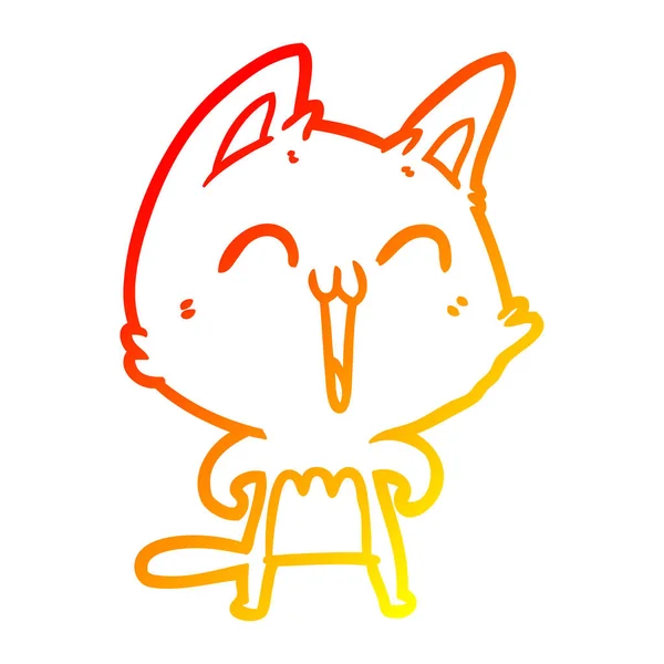 暖かいグラデーションライン描画幸せな漫画の猫 — ストックベクタ