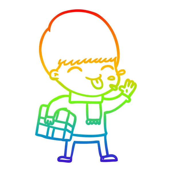 Arco iris gradiente línea dibujo dibujos animados chico sobresaliendo lengua — Archivo Imágenes Vectoriales