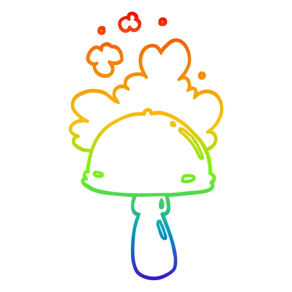 Línea de gradiente arco iris dibujo seta de dibujos animados con nube de esporas — Vector de stock