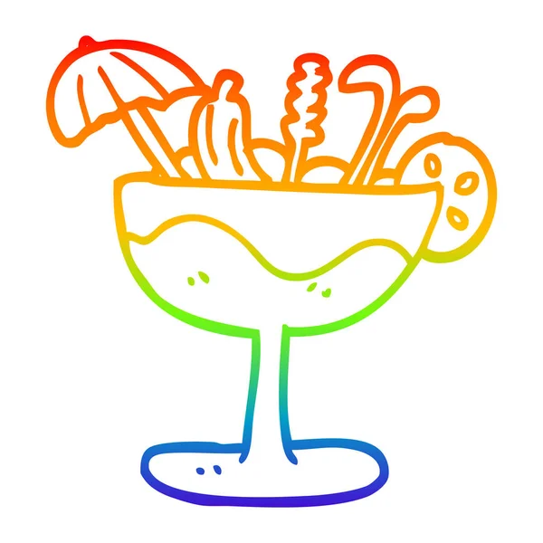 彩虹渐变线绘制卡通热带鸡尾酒 — 图库矢量图片