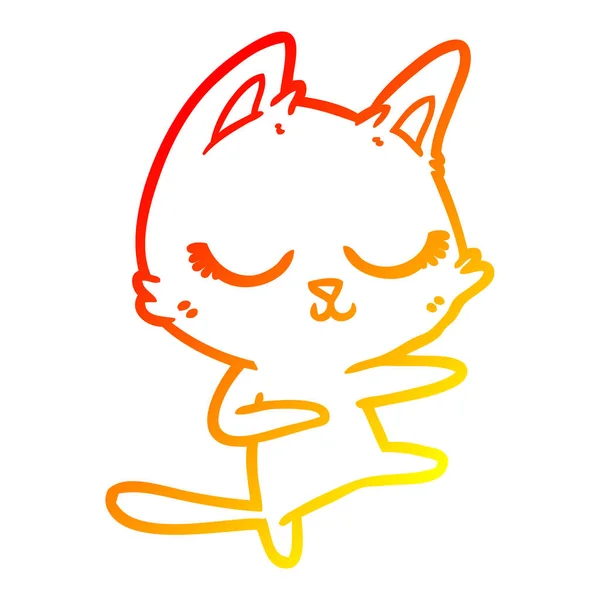 Línea de gradiente caliente dibujo tranquilo gato de dibujos animados — Archivo Imágenes Vectoriales