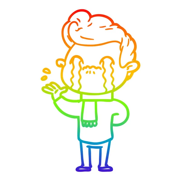 Regenboog gradiënt lijntekening cartoon man huilen — Stockvector