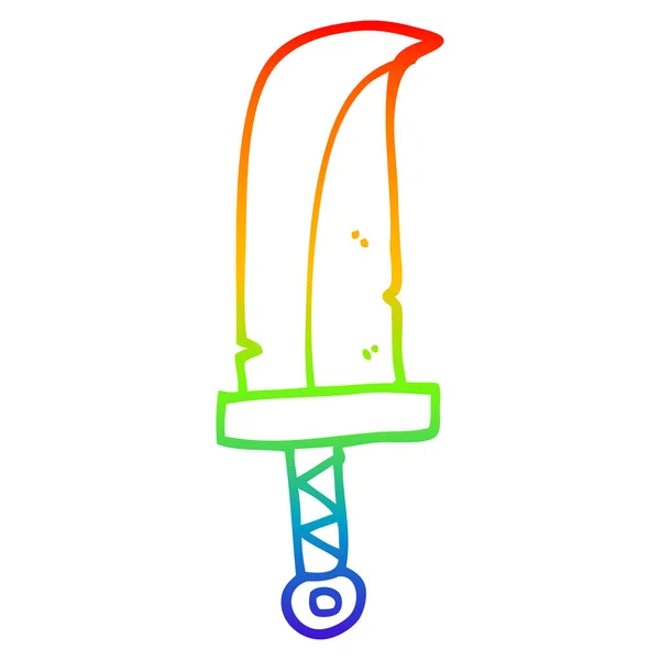 Regenboog gradiënt lijntekening cartoon Dagger — Stockvector