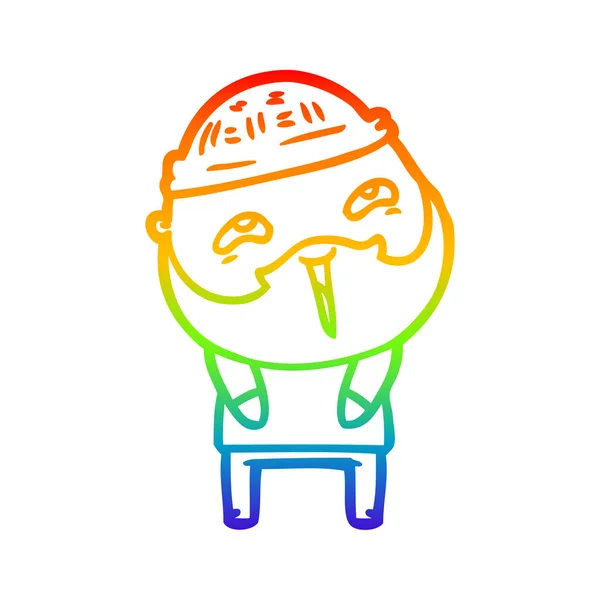Arco-íris linha gradiente desenho cartoon homem barbudo feliz — Vetor de Stock