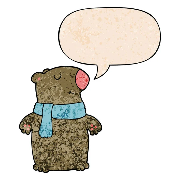 Niedźwiedź animowany i bańka mowy w stylu retro tekstury — Wektor stockowy