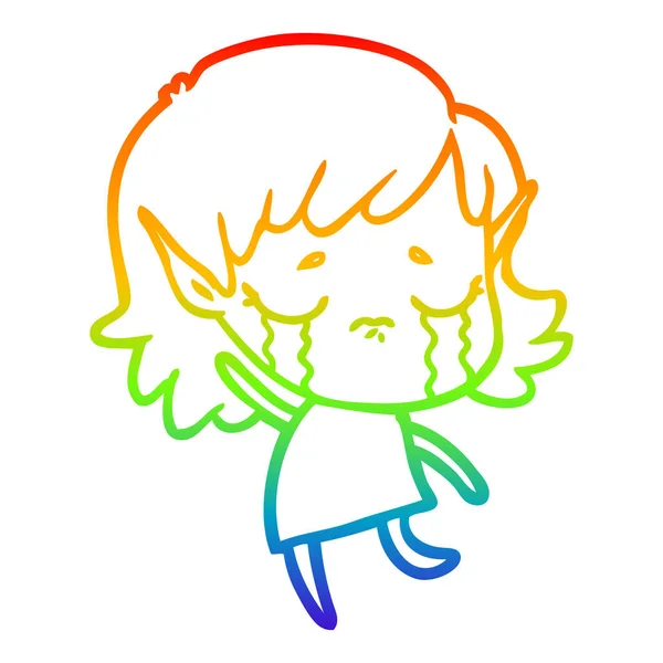 Rainbow gradient ligne dessin dessin animé pleurer elfe fille — Image vectorielle