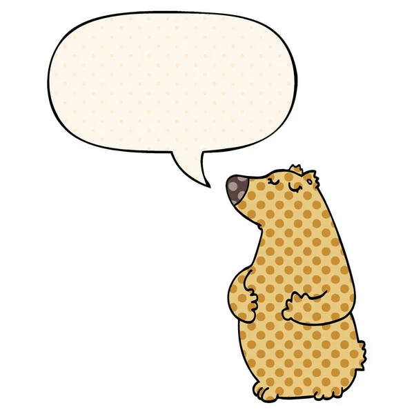 Cartoon bear and speech bubble in comic book style — Stock Vector