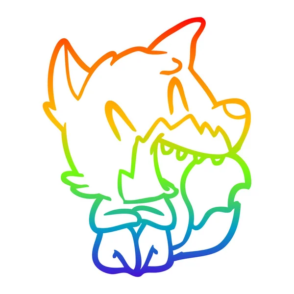 Regenbogen-Gradienten-Linie Zeichnung lachender Fuchs-Karikatur — Stockvektor