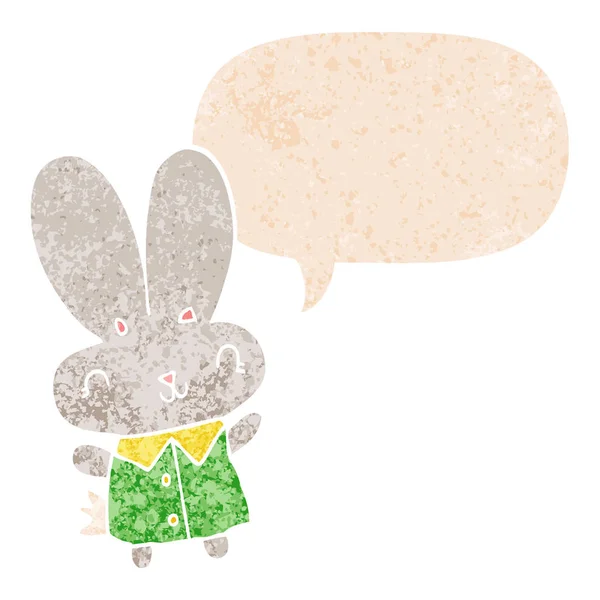 Carino cartone animato piccolo coniglio e la bolla discorso in retrò testurizzato sty — Vettoriale Stock