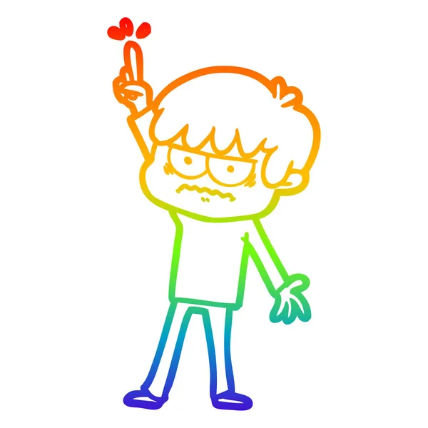 Rainbow gradient linje ritning irriterade tecknad pojke — Stock vektor