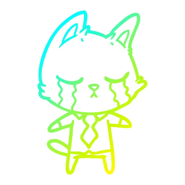 冷たいグラデーションライン描画泣く漫画オフィスワーカー猫 — ストックベクタ