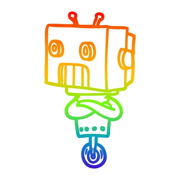 Rainbow gradient linje ritning tecknad robot — Stock vektor