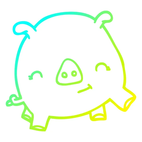 Froid dégradé ligne dessin dessin animé heureux cochon — Image vectorielle