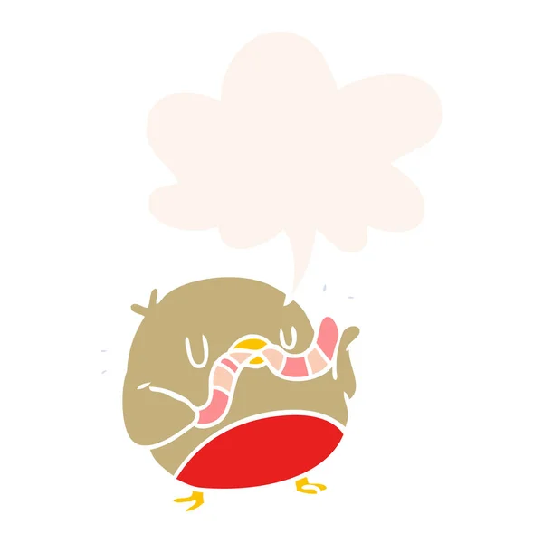 Uccello del fumetto mangiare verme e la bolla discorso in stile retrò — Vettoriale Stock