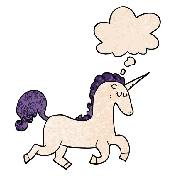 Kartun unicorn dan pikiran gelembung di grunge pola tekstur sty - Stok Vektor