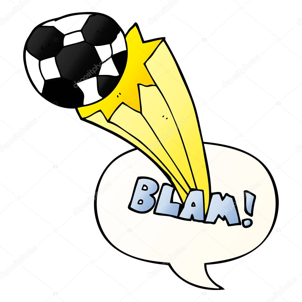 cartoon kicked soccer ball and speech bubble in smooth gradient 