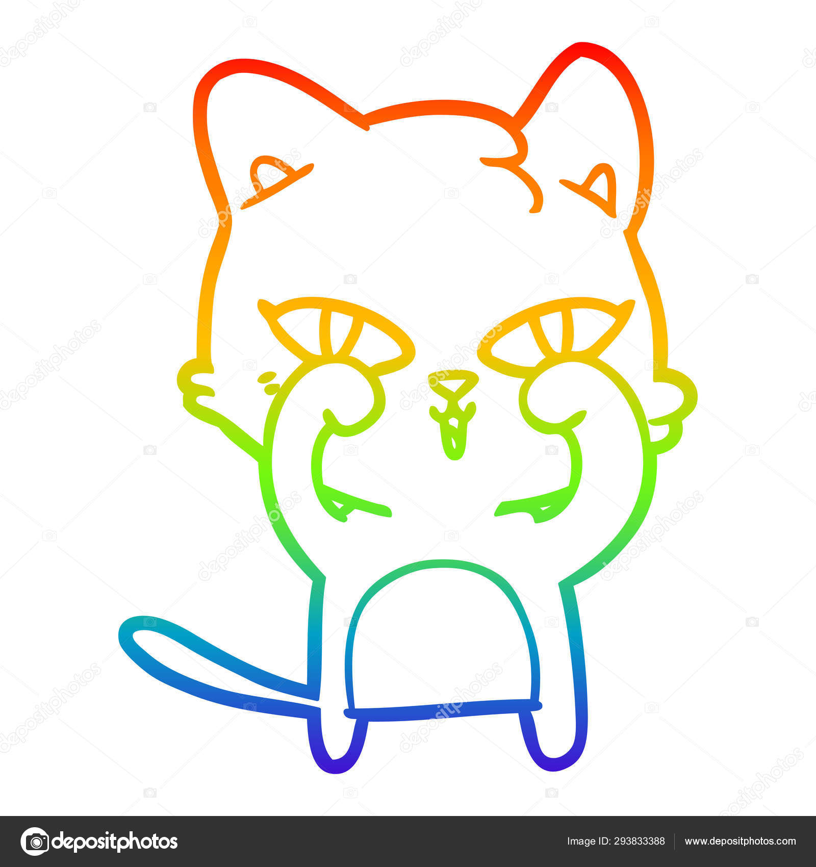 Rainbow Gradient Ligne Dessin Dessin Anime Chat Frotter Yeux Image Vectorielle Par Lineartestpilot C Illustration