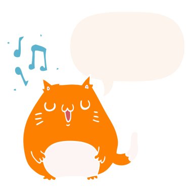 retro tarzında karikatür kedi şarkı ve konuşma balonu
