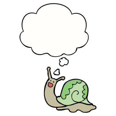 sevimli karikatür salyangoz ve düşünce balonu