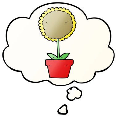 sevimli karikatür çiçek ve pürüzsüz degrade tarzında kabarcık düşünce