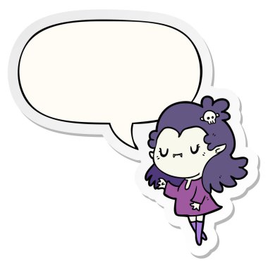 sevimli karikatür vampir kız ve konuşma kabarcık etiket