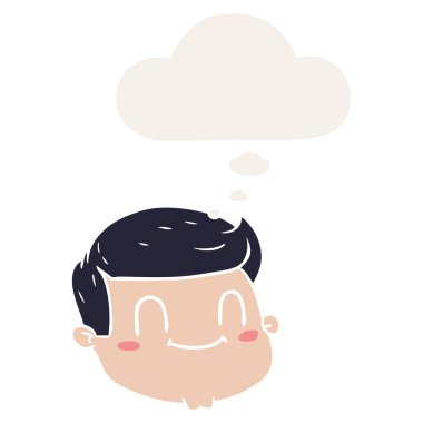 retro tarzında karikatür erkek yüz ve düşünce balonu