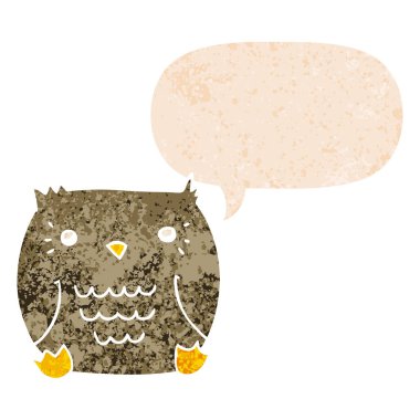 retro dokulu tarzda karikatür baykuş ve konuşma balonu