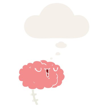 mutlu karikatür beyin ve retro tarzında düşünce balonu