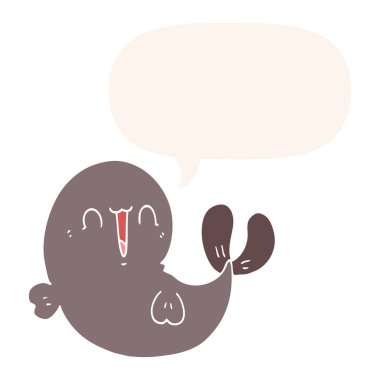 retro tarzında sevimli karikatür balina ve konuşma balonu