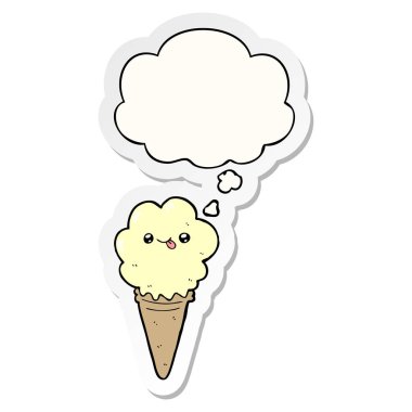 karikatür dondurma ve baskılı bir etiket olarak düşünce kabarcık