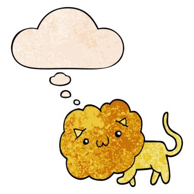 sevimli karikatür aslan ve grunge doku desen s düşünce balonu